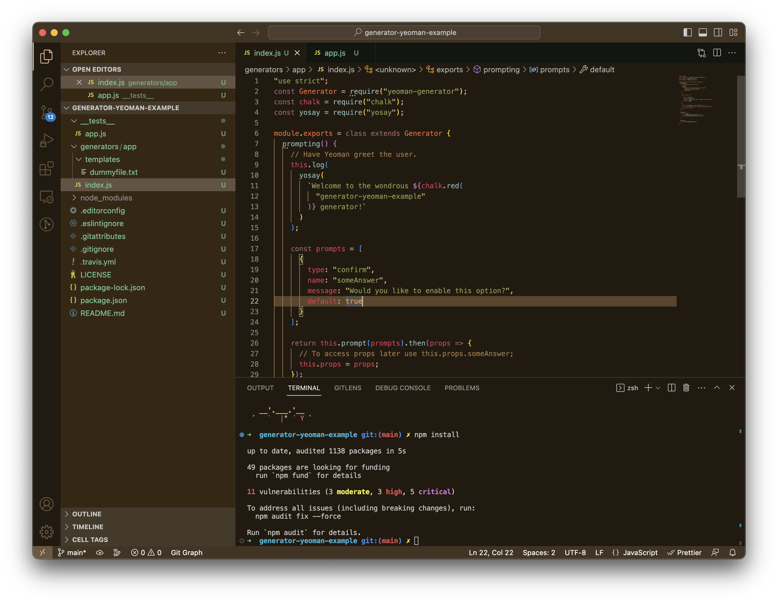 screenshot showing the yeoman generator folder structure